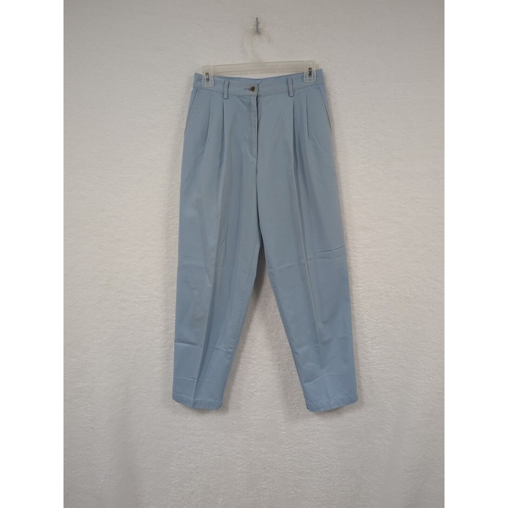 LL Bean Pants Women's Petite Light Blue Straight Pleated Mid Rise Cotton Blend 4